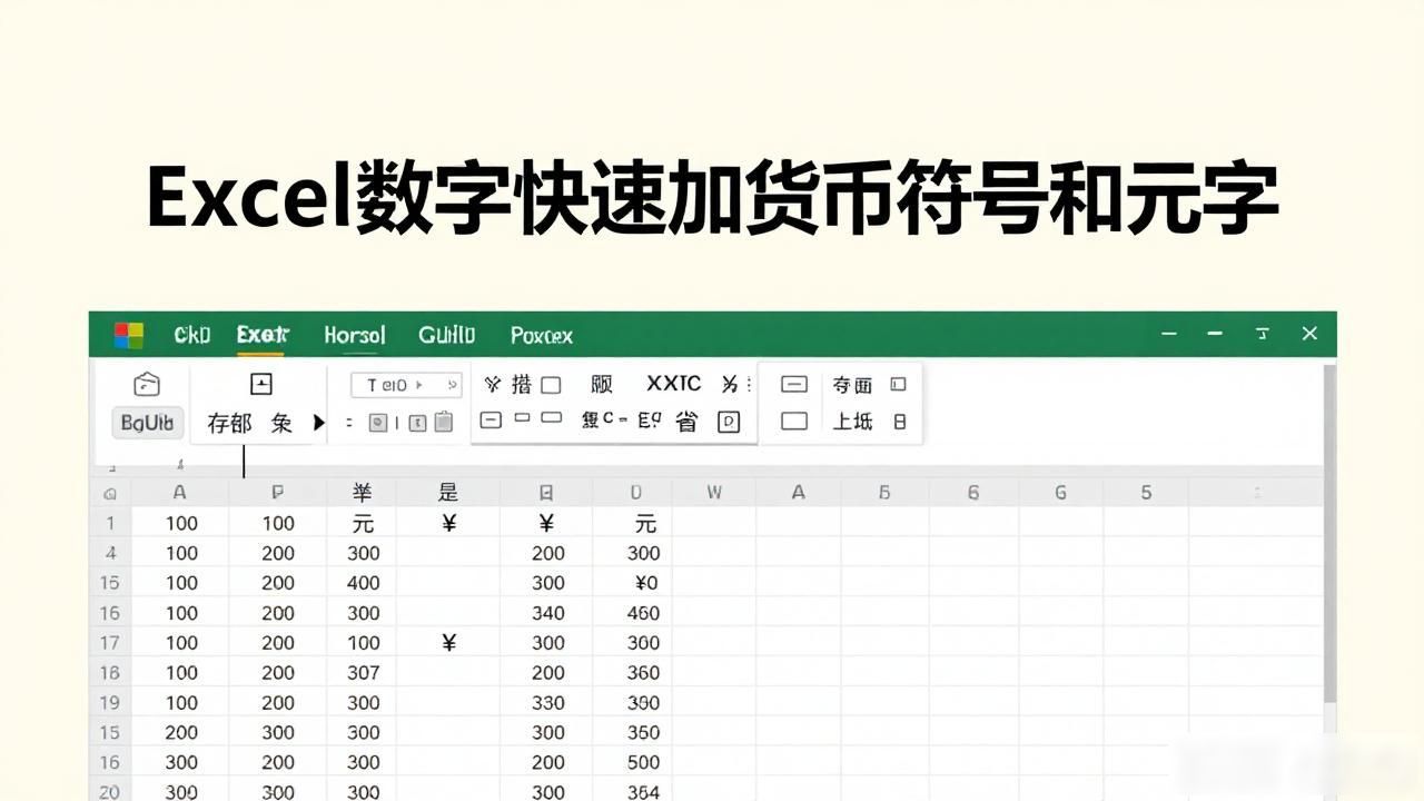 Excel数字快速加货币符号和元字